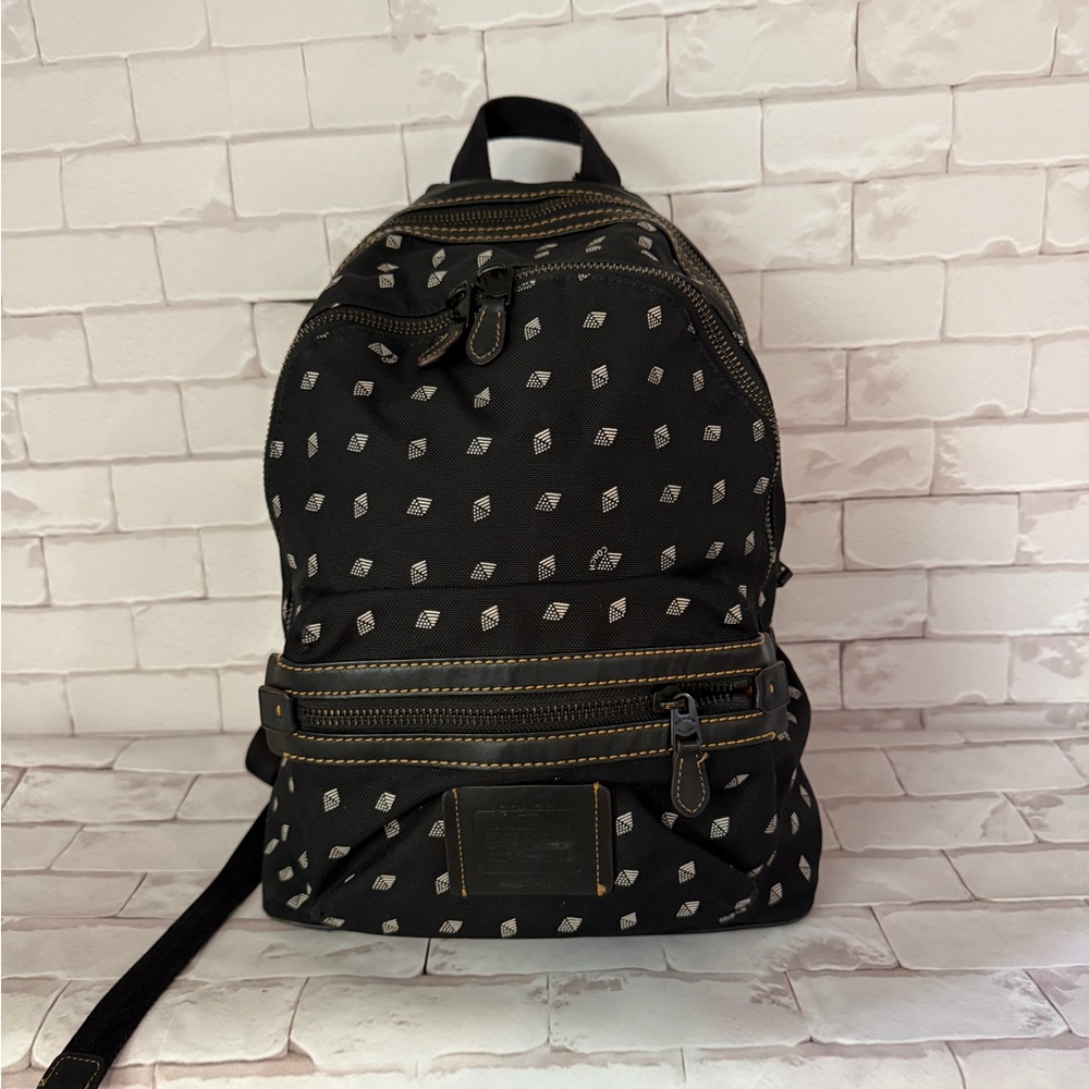 COACH Academy Backpack Travel Laptop Bag Dot Diamond Print Black Cordura - Picture 2 of 15